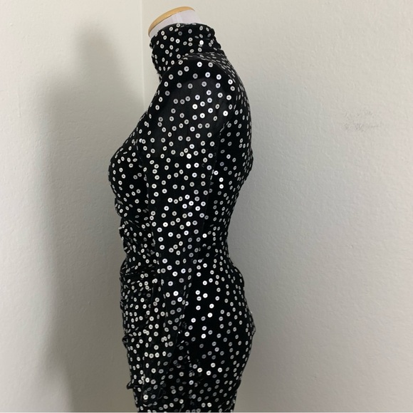 Cinq A Sept Marlene Mini Dress Womens 4 Black With Silver Sequins Ruched Side - Picture 9 of 17